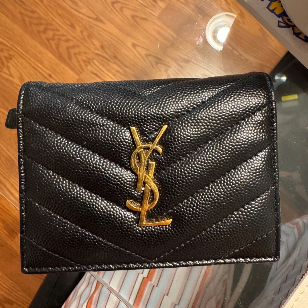 Yves Saint Laurent Black and Gold Wallet Monogram Design